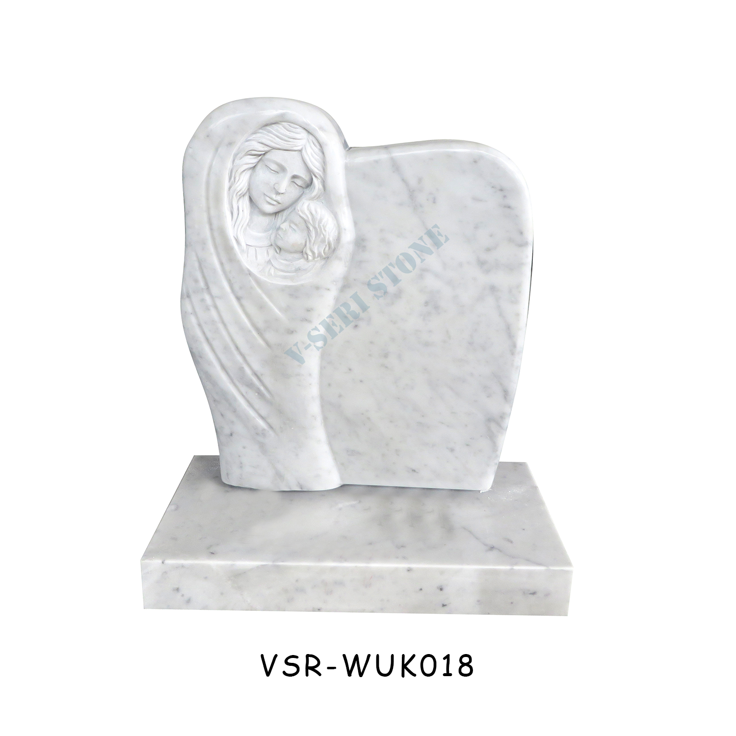 White Granite Gravestones Marble Monuments with Virgin Mary Carved