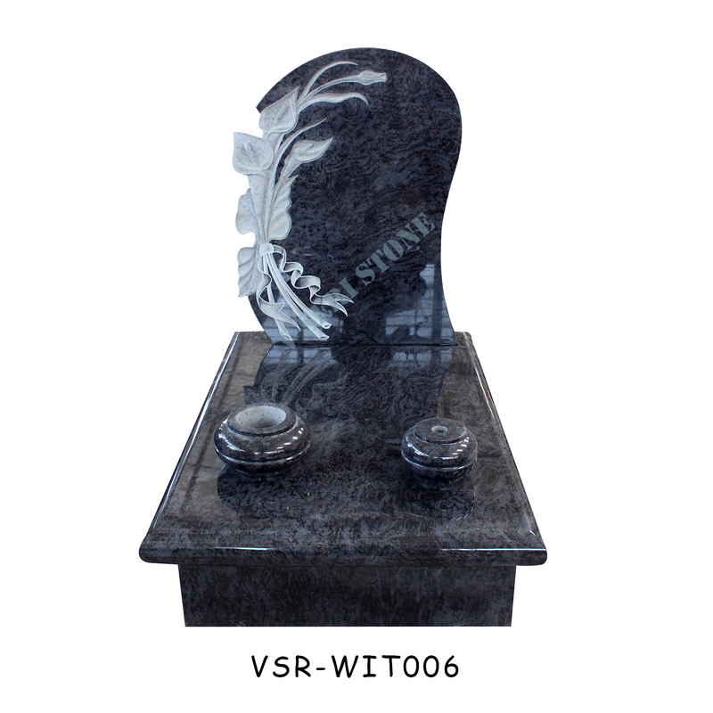 Blue Granite Tombstone Stone Gravestones with Flowers Engraving for Timeless Memories