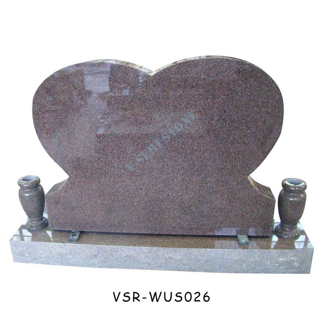 China Red Granite Monuments Stone Heart Shaped Tombstone with Memorial Vases
