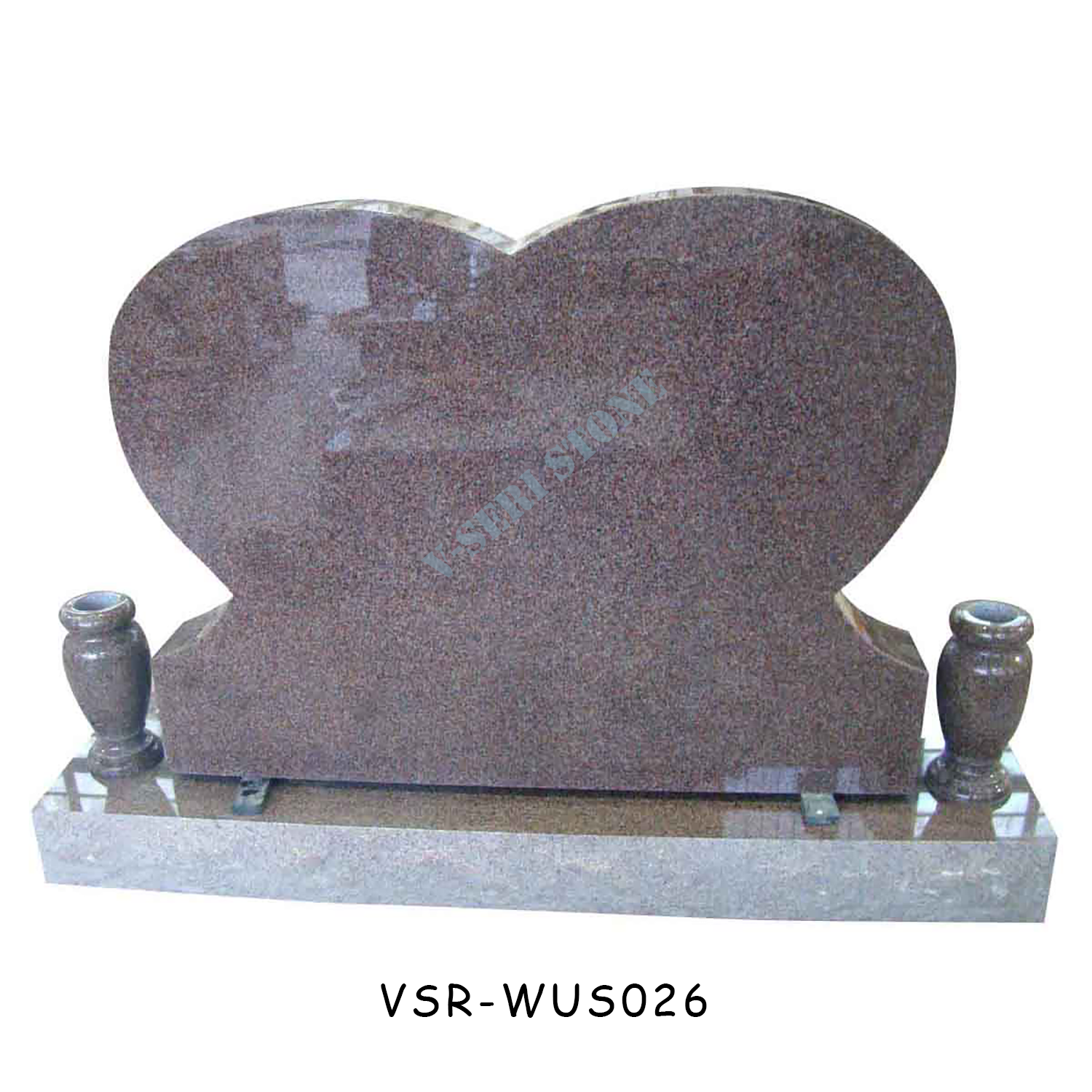 China Red Granite Monuments Stone Heart Shaped Tombstone with Memorial Vases