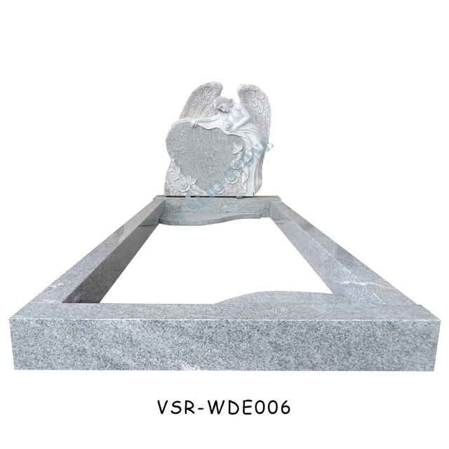 Romantic Light Grey Granite Angel Wings Headstone with Love Heart