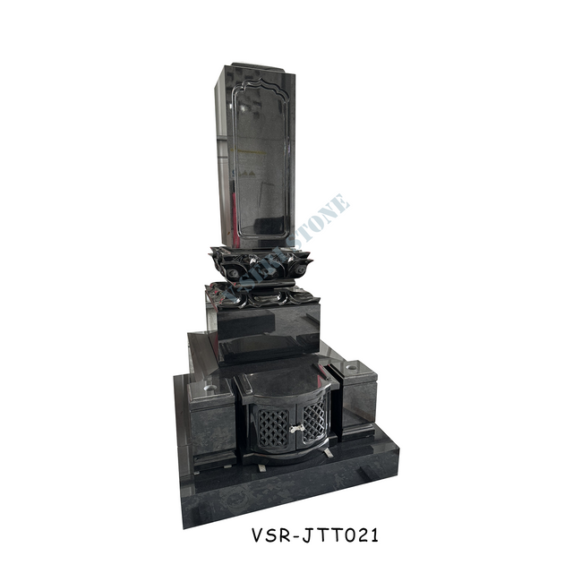 Highly Polished Black Granite Tombstone with Lotus Base for Japanese Style