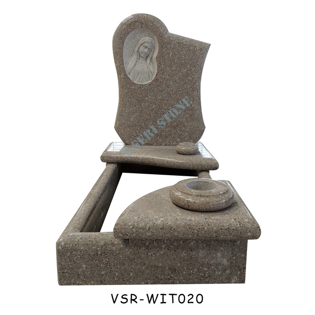 Artistic Design Stone Monuments Red Granite Headstone with Goddess Sculpture