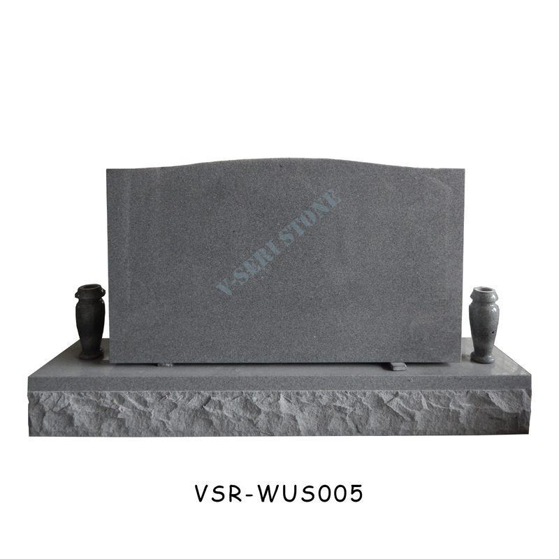 Traditional Upright Headstone American Tombstones with Granite Vases in Grey Granite