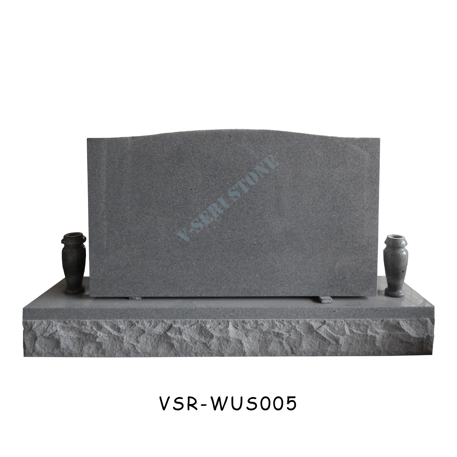 Traditional Upright Headstone American Tombstones with Granite Vases in Grey Granite