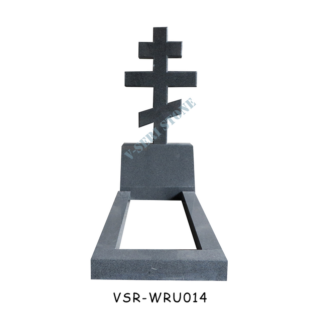 China G654 Dark Grey Granite Cross Memorial Stones Headstone for Russian Market