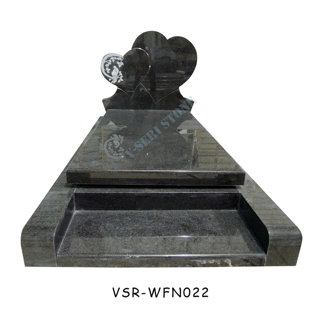 Elegant Timeless Absolute Black Gravestone Monuments with Double Hearts Design