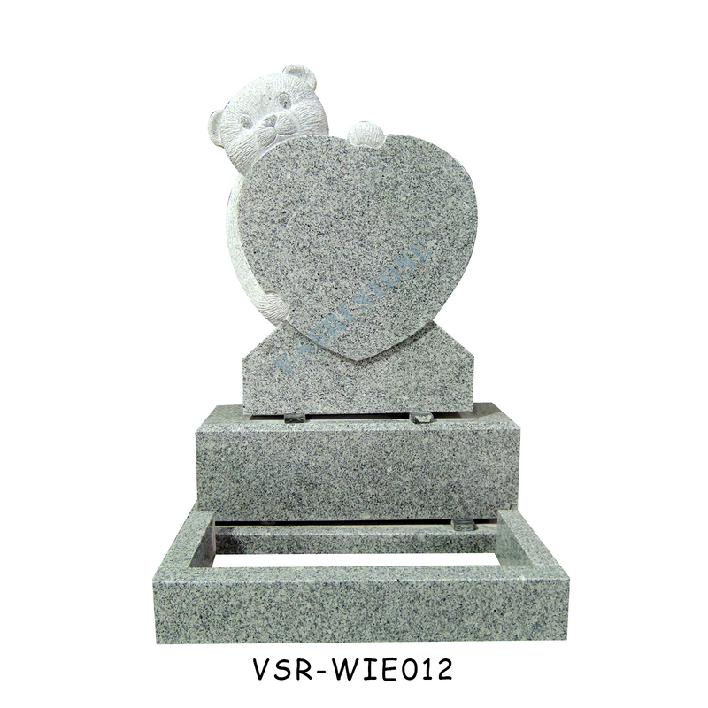 Children Granite Headstone Monument with a Bear and Heart Symbols