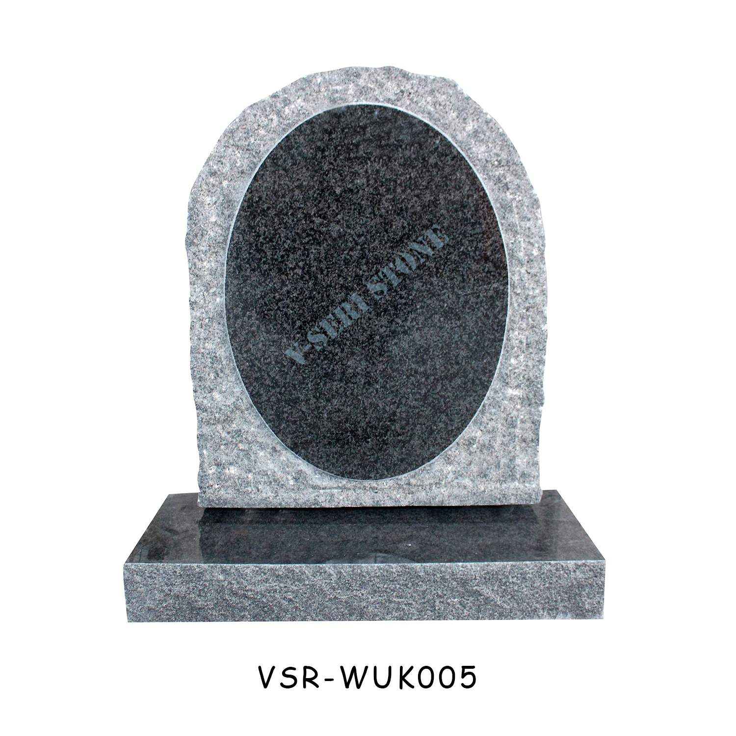 Natural Stone Oval Design Impala Black Granite Cemetery with Chiseled Surface Design