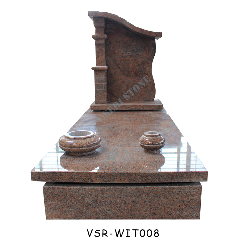 Stunning Multicolor Red Granite Tombstone Memorials with a Pillar and Vases for Lasting Legacy