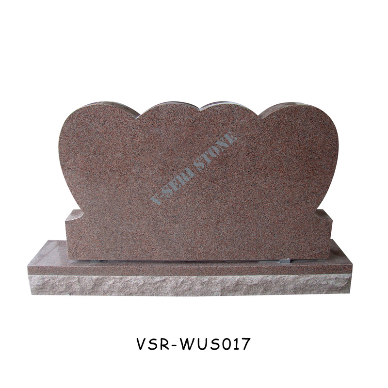 Classic China Red Granite Double Heart Shaped Design Headstones Monument for Memorial Sites