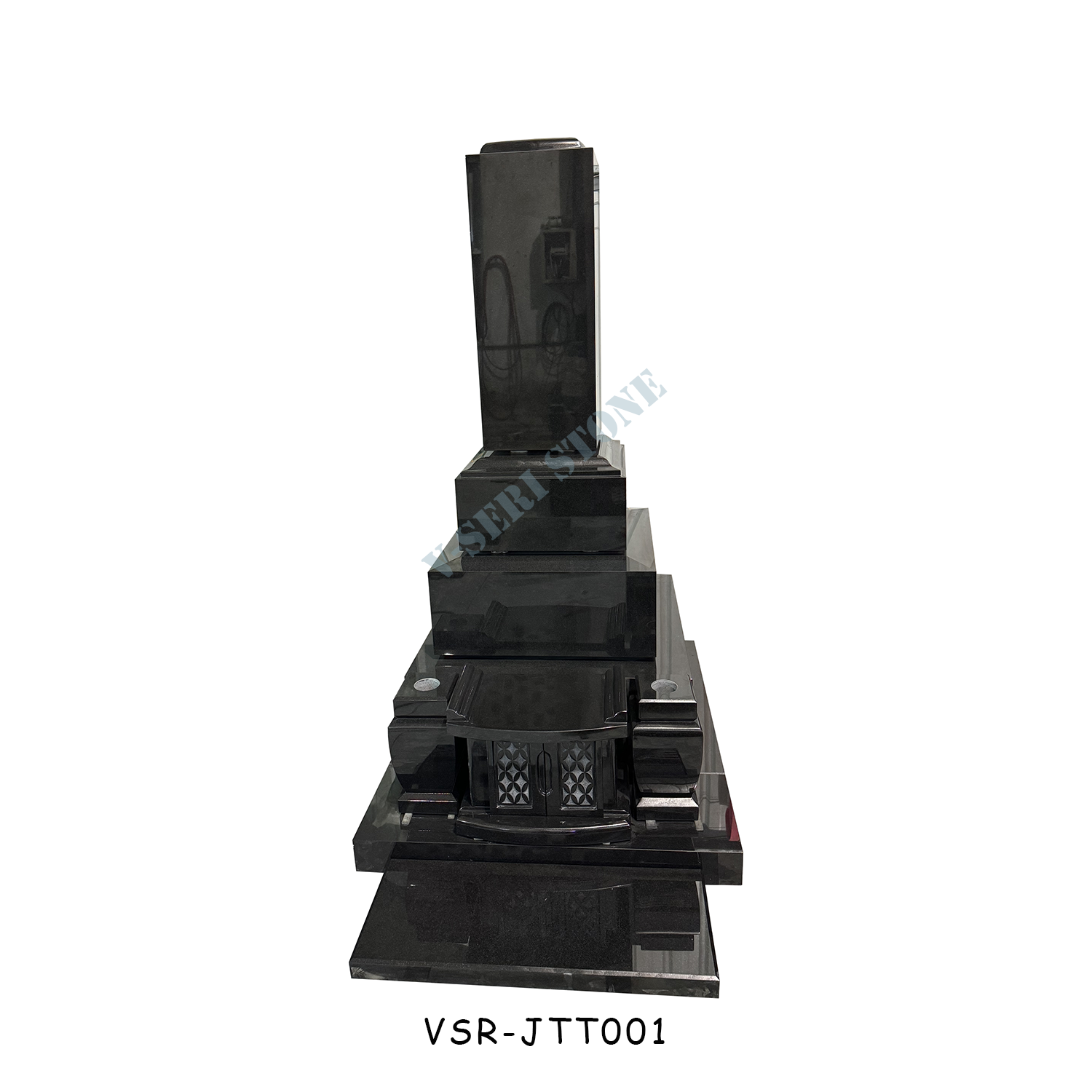 Japanese Style Customized Absolute Black Granite Monuments with Epitaph Plaque
