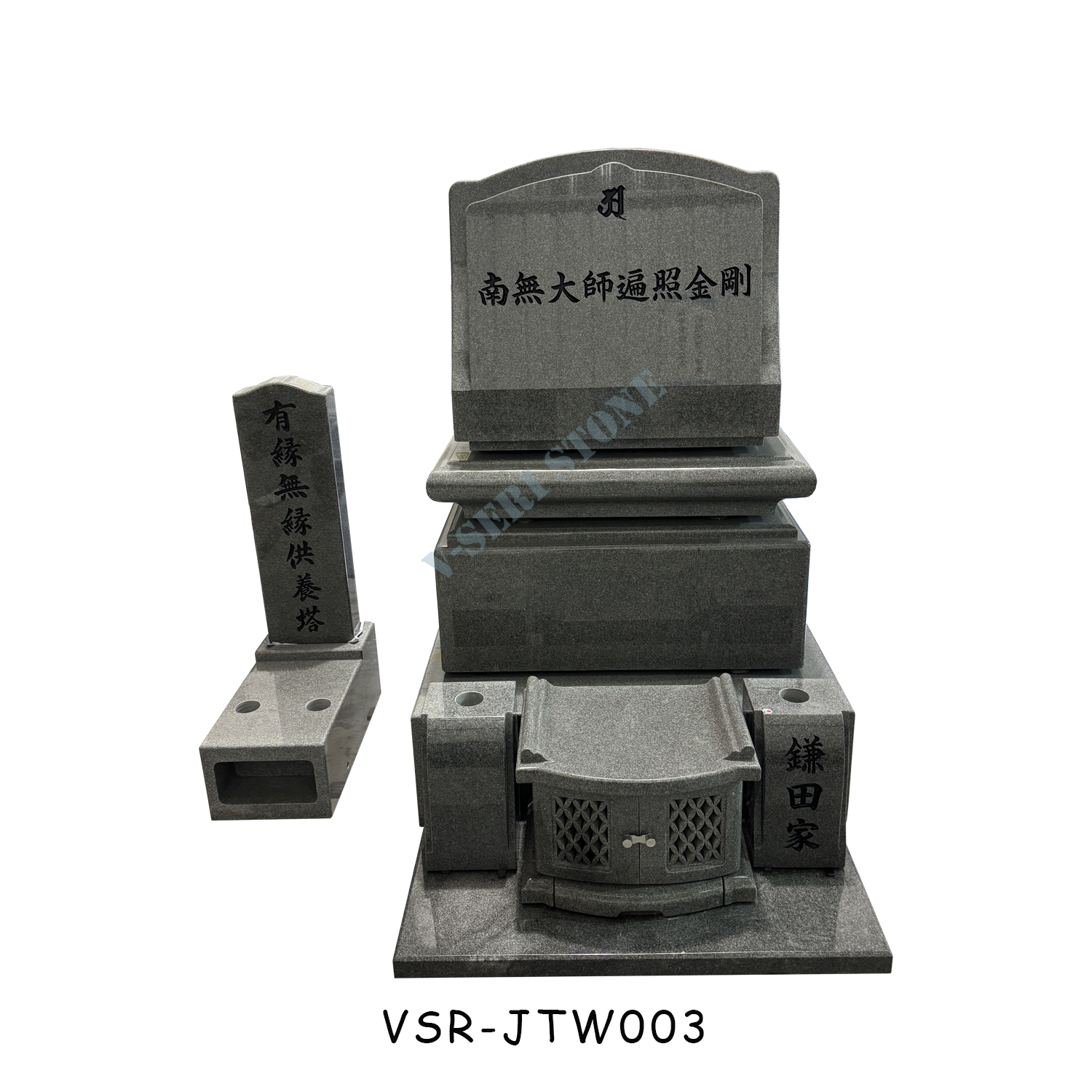 Japanese Grey Granite Gravestones Cremation Memorial with Sandblasted Lettering