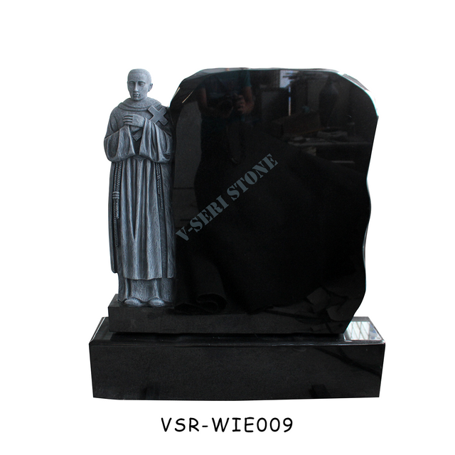 Natural Black Granite Headstones with Father Carving