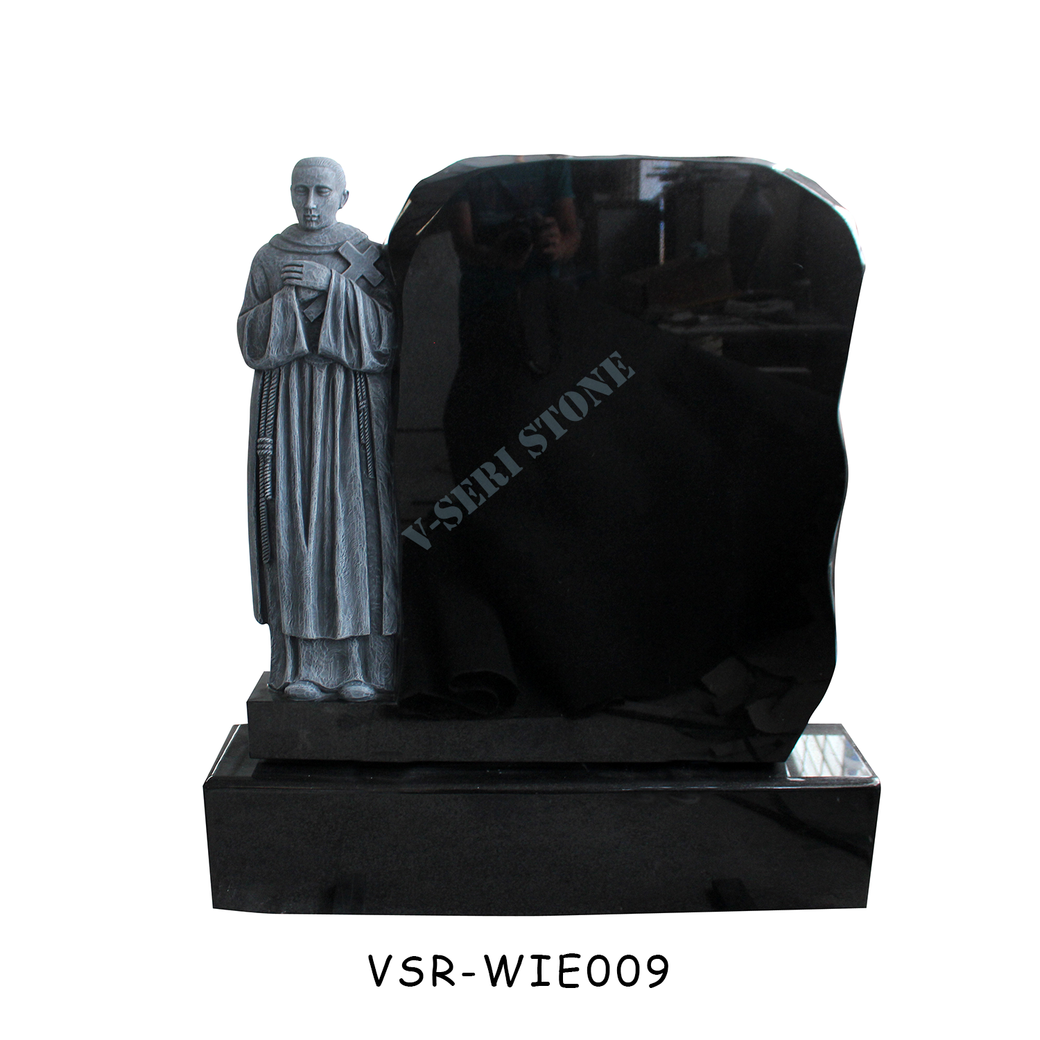 Natural Black Granite Headstones with Father Carving