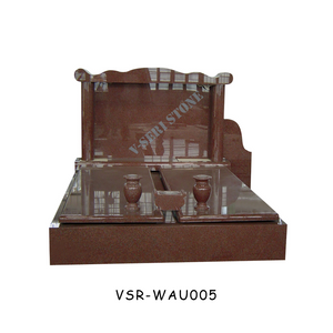 Big Size Red Granite Double Monument Tombstone with Vases
