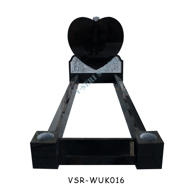 High Quality Black Grave Stones Granite Heart Headstone with Roses Carved