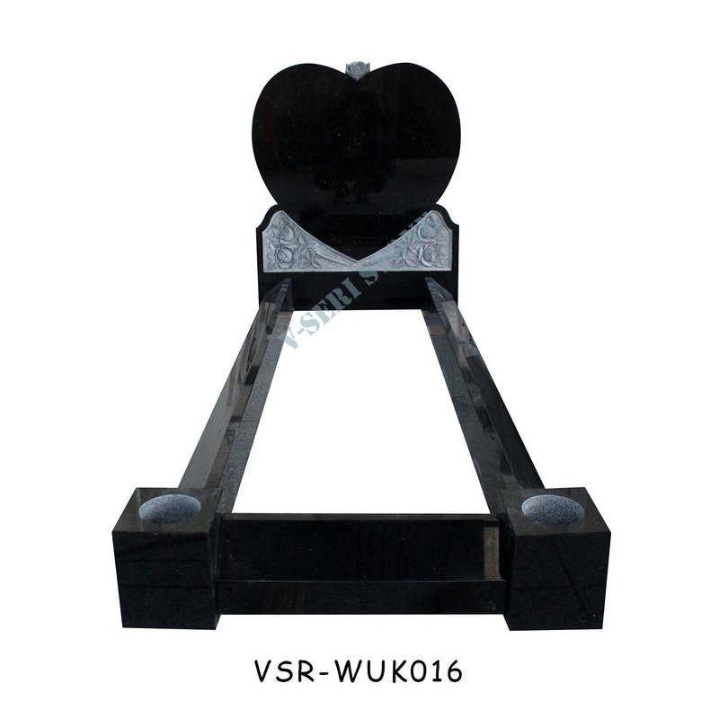 High Quality Black Grave Stones Granite Heart Headstone with Roses Carved