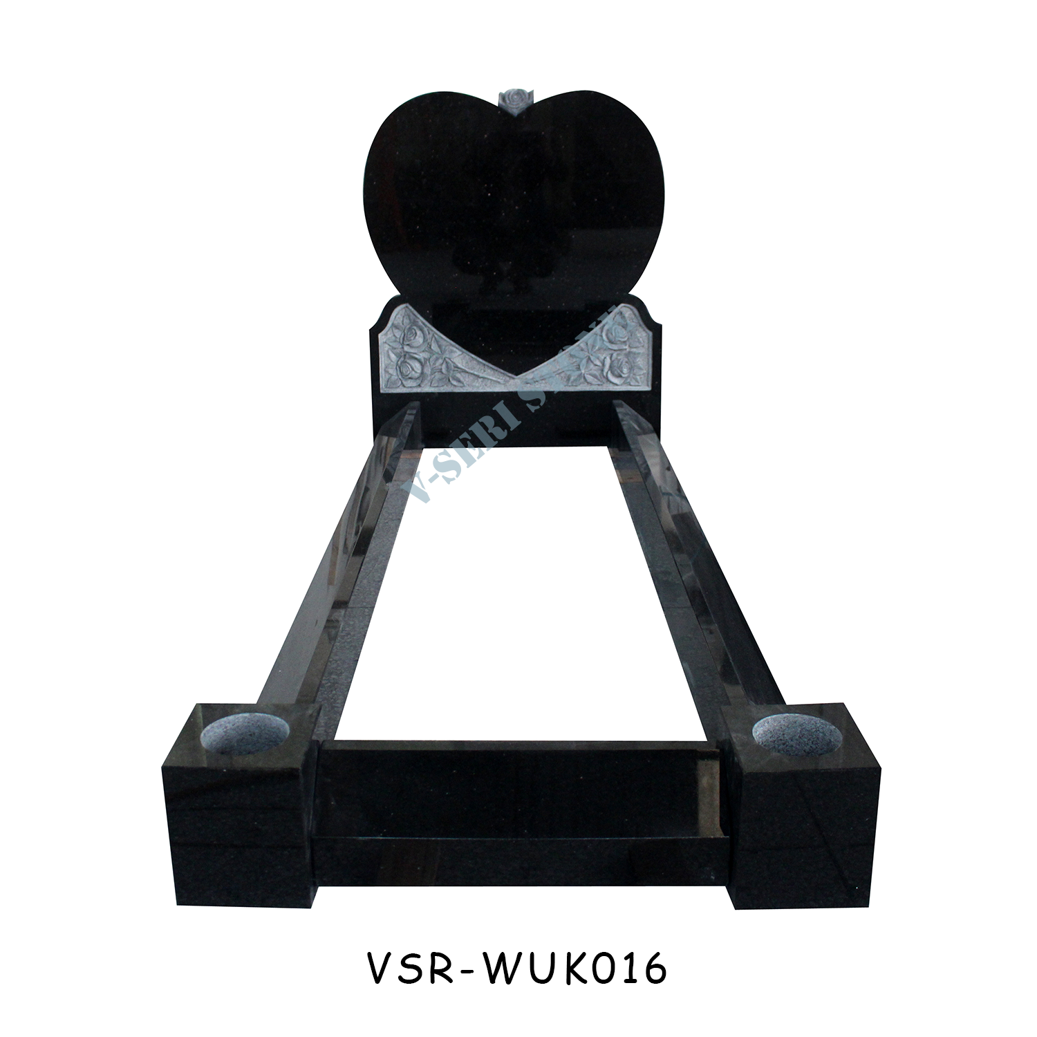 High Quality Black Grave Stones Granite Heart Headstone with Roses Carved