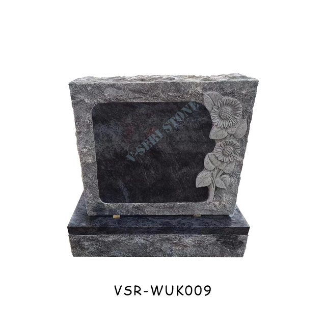 Unique Design Bahamas Blue Granite Headstone Monument with Sun Flowers Carving