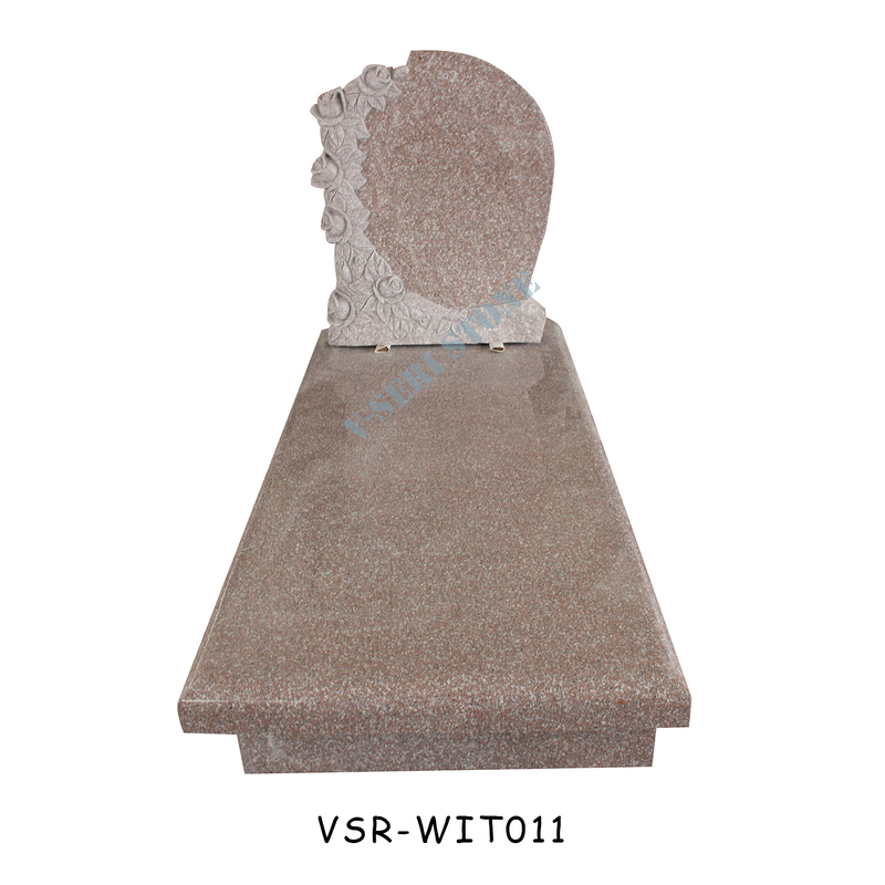 China Red Granite Headstone with Hand Carved Rose Flowers