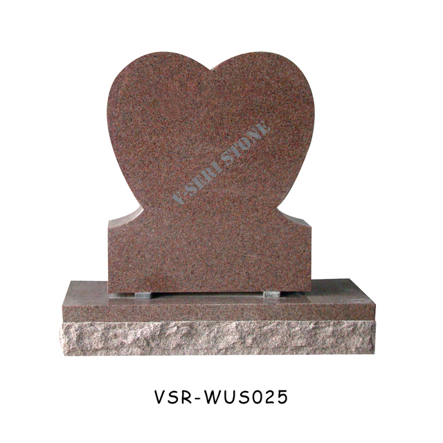 Upright India Red Granite Gravestone Stones Heart Shaped Headstones for Graves