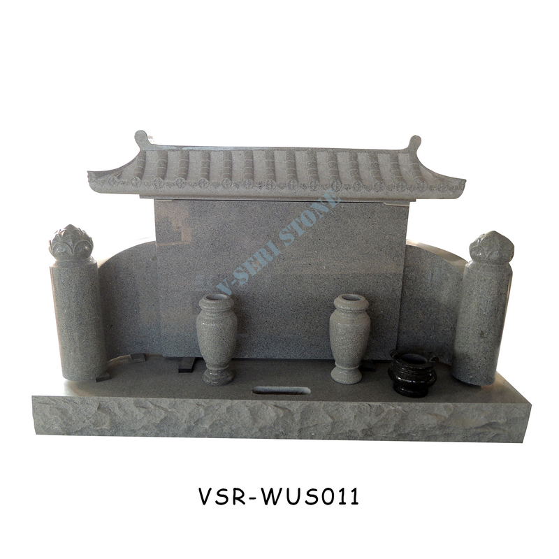 China G633 Temple Design Handcrafted Upright Granite Headstone for Graves