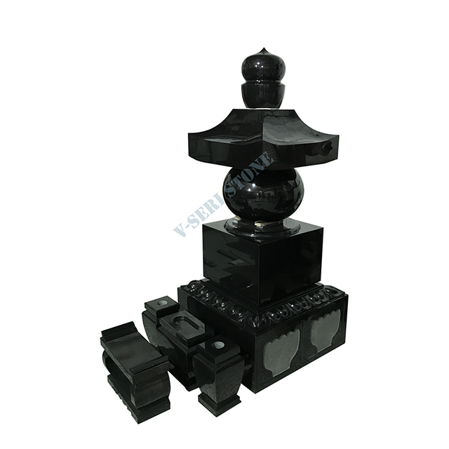 Ancient Lower Lotus Five-tiered Pagoda Tombstone in Black