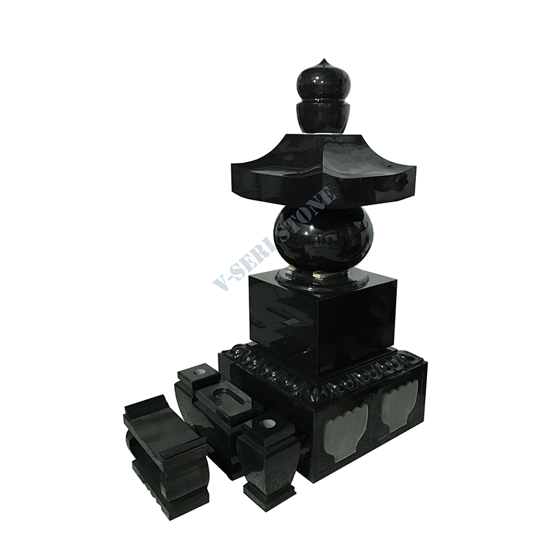 Ancient Lower Lotus Five-tiered Pagoda Tombstone in Black
