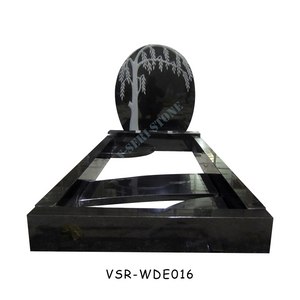 Solid Black Granite Headstone Grave Tombstone with Tree Carved