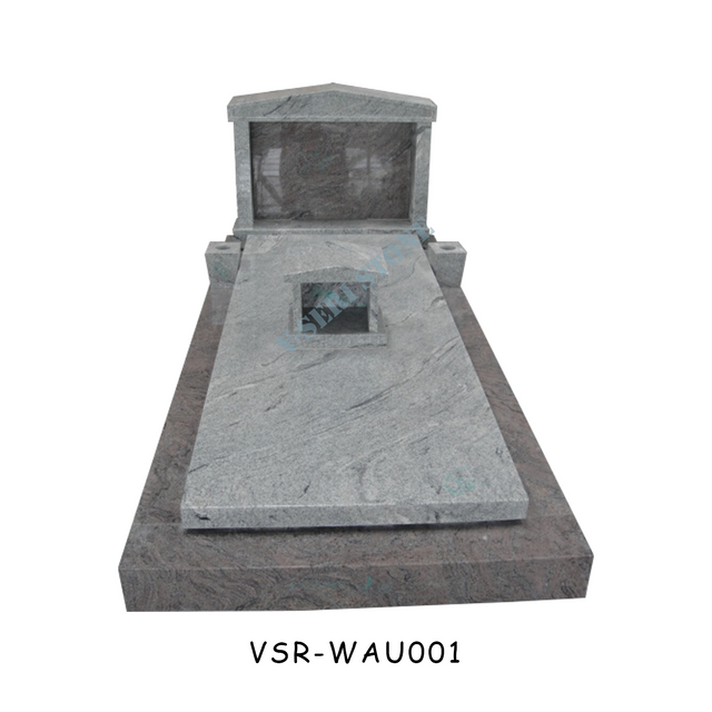 Classic and Contemporary Purple Granite Monument with Vases