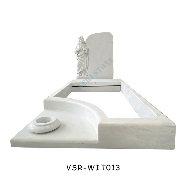 China White Granite Marble Headstone Gravestones with Father Carved