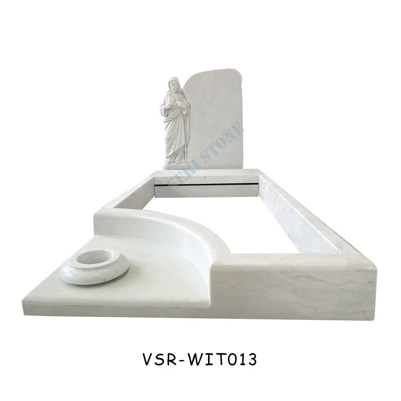 China White Granite Marble Headstone Gravestones with Father Carved