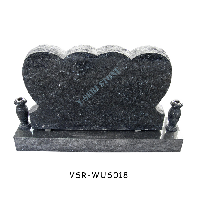 Popular Upright Emerald Pearl Double Heart Memorial Headstone with Granite Vases