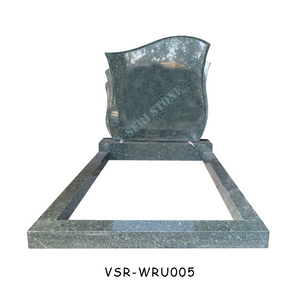 Floral Shaped and Sea Wave Design Headstone Gravestone in Forest Green Granite
