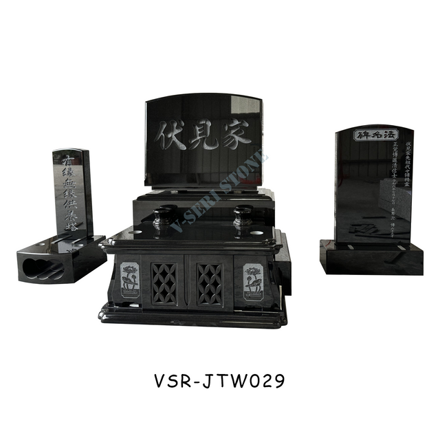 Personalized Japanese Market Black Granite Grave Monuments with Lettering Carved