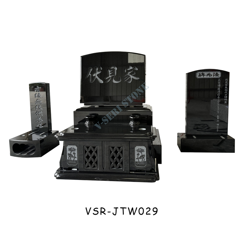 Personalized Japanese Market Black Granite Grave Monuments with Lettering Carved