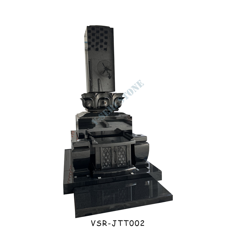 Top Quality Japanese Gravestone & Headstone in Black with Lotus Design