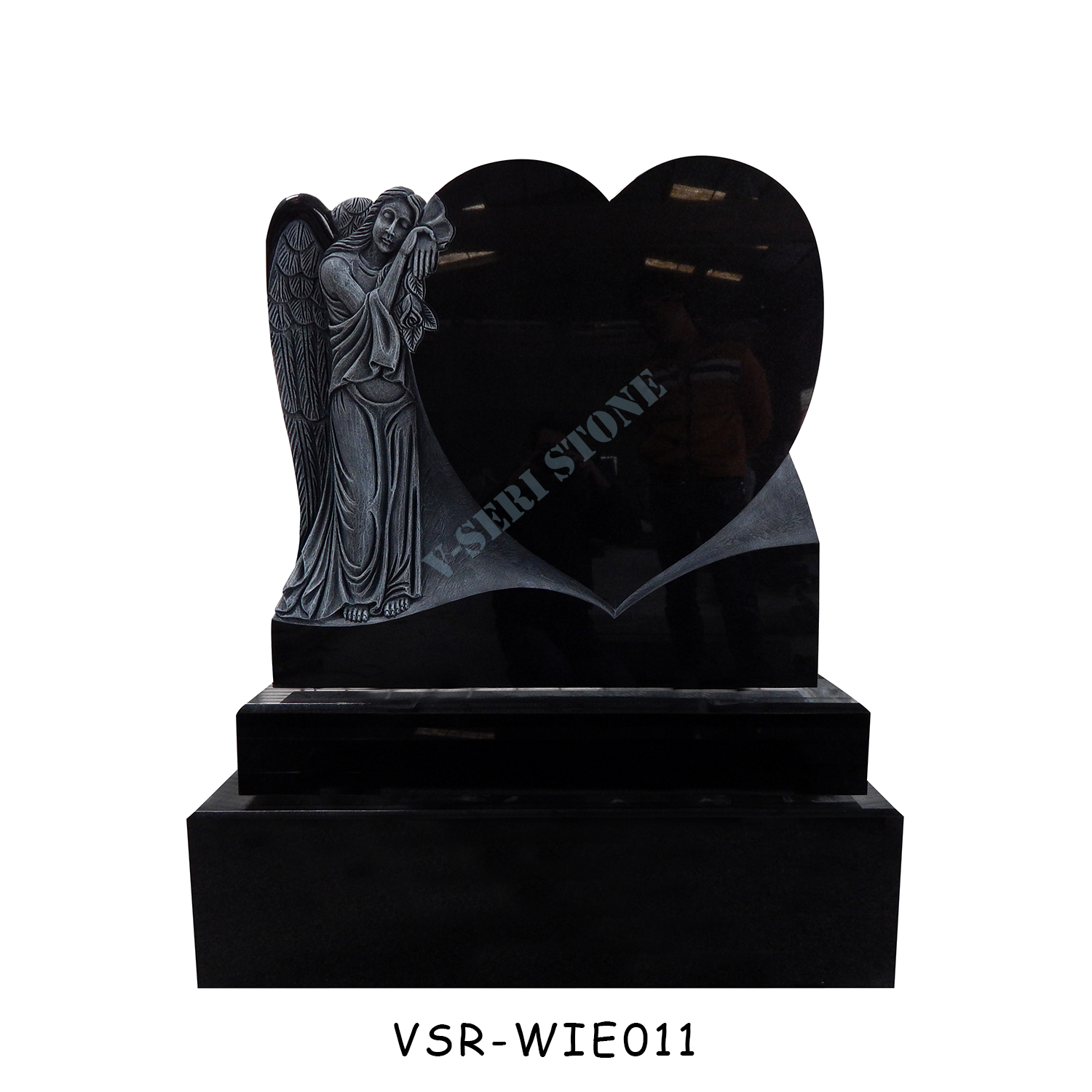 Elegant Heart-Shaped Granite Headstone with Angelic Design