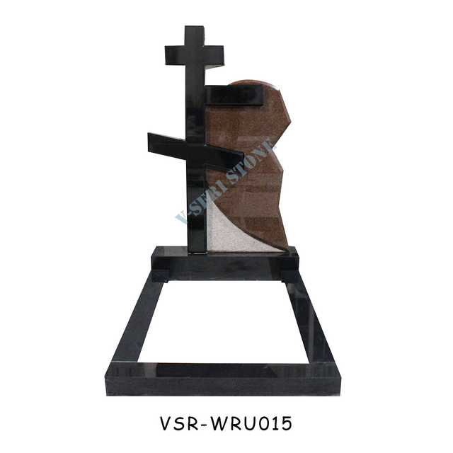 Orthodox Cross Carved Indian Red and Black Granite Tombstone