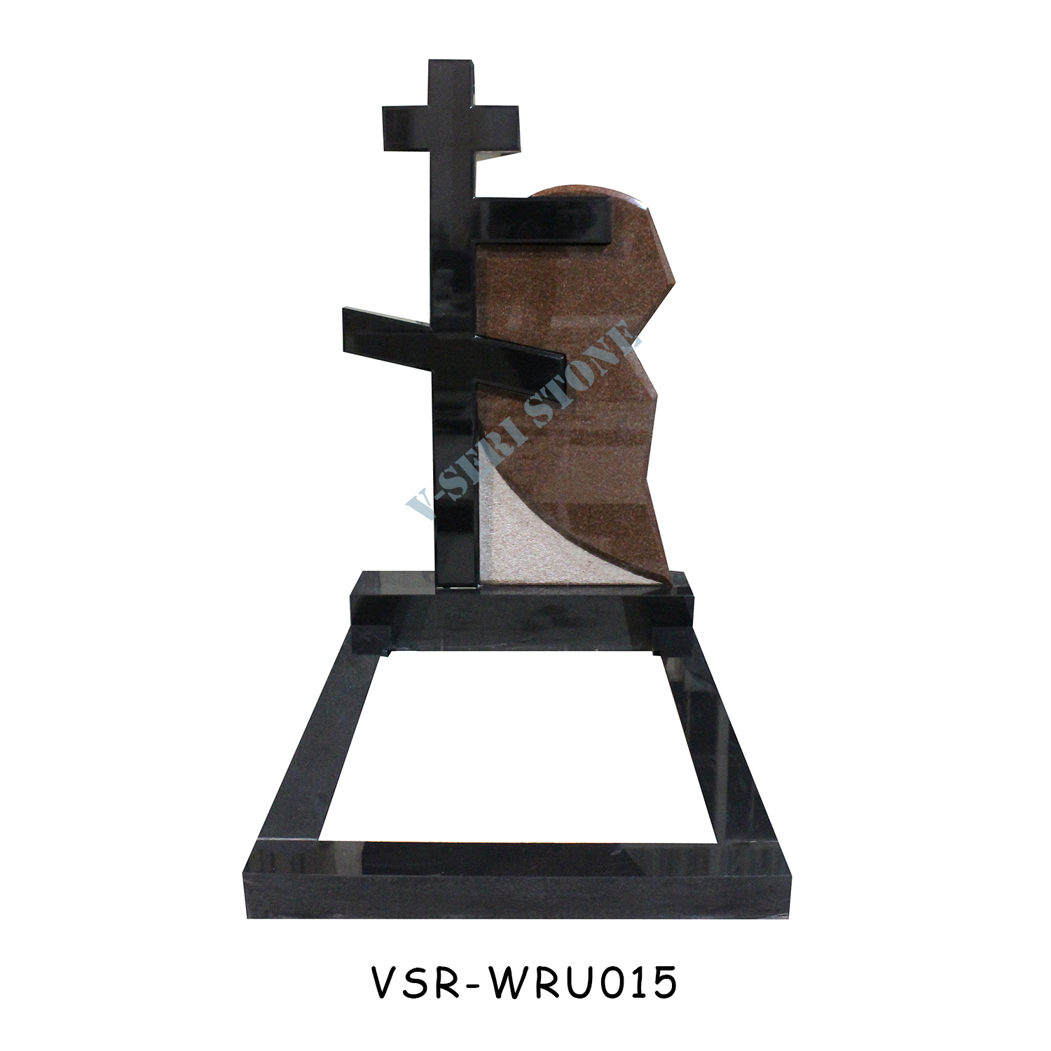 Orthodox Cross Carved Indian Red and Black Granite Tombstone