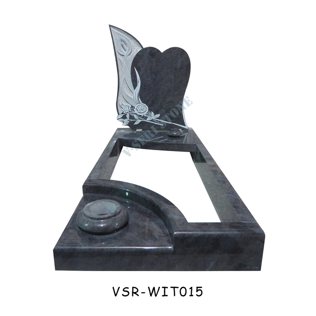 Flowers Carved Granite Tombstone Heart Shaped Headstone in Bahamas Blue 