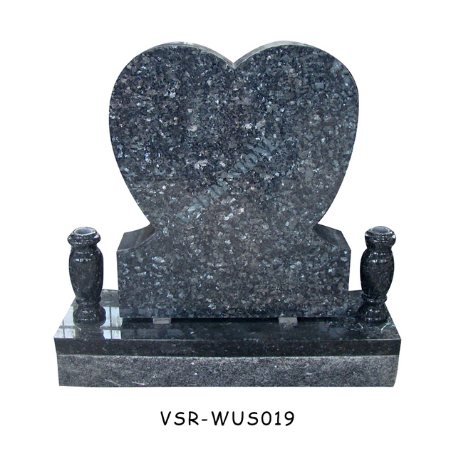 American Style Single Heart Blue Pearl Granite Gravestone with Cemetery Vases