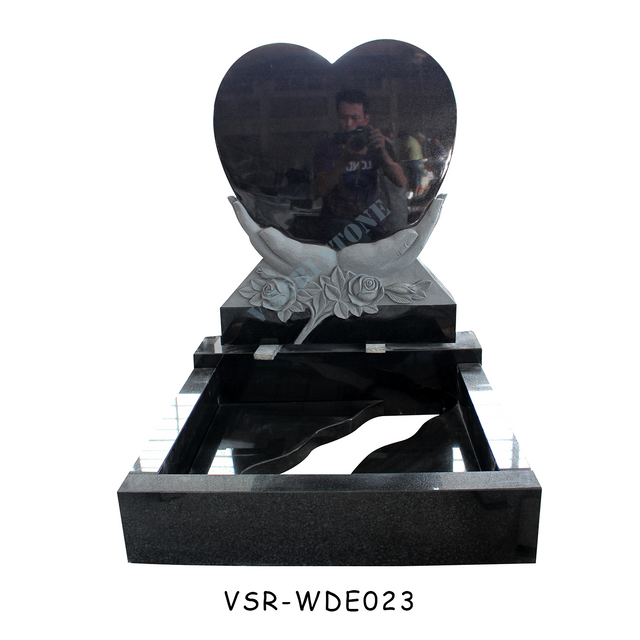 European Carving Hands Holding Heart Design Black Granite Headstones