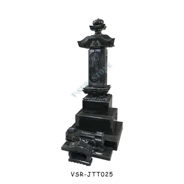 Japanese Pagoda Design Cemetery Tombstone in India Black TVR Granite