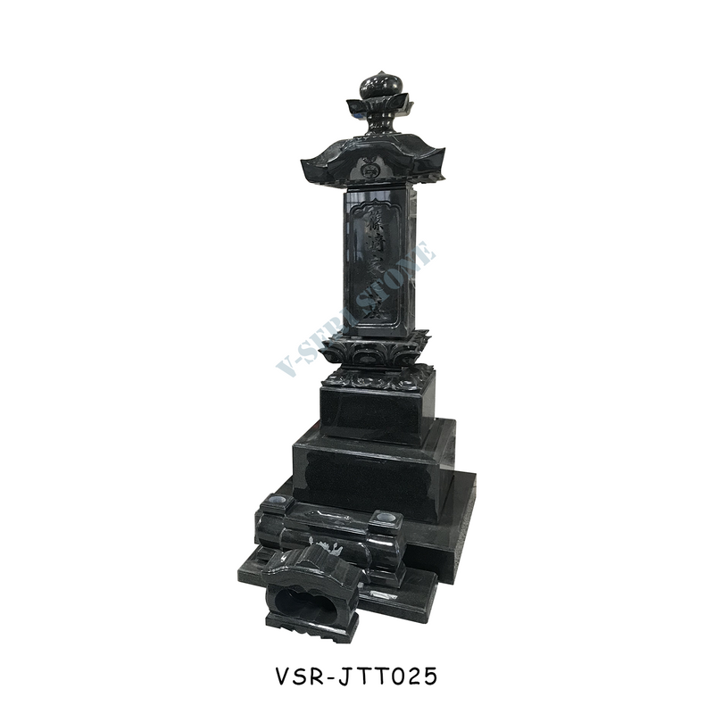 Japanese Pagoda Design Cemetery Tombstone in India Black TVR Granite