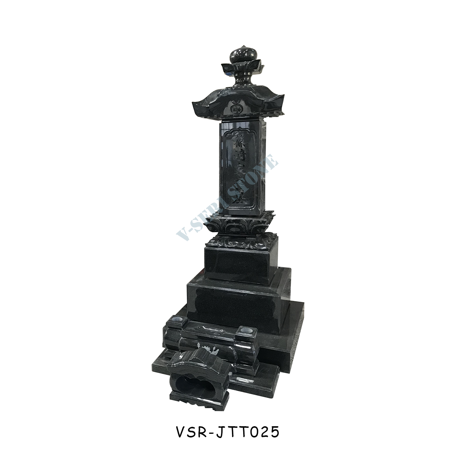 Japanese Pagoda Design Cemetery Tombstone in India Black TVR Granite