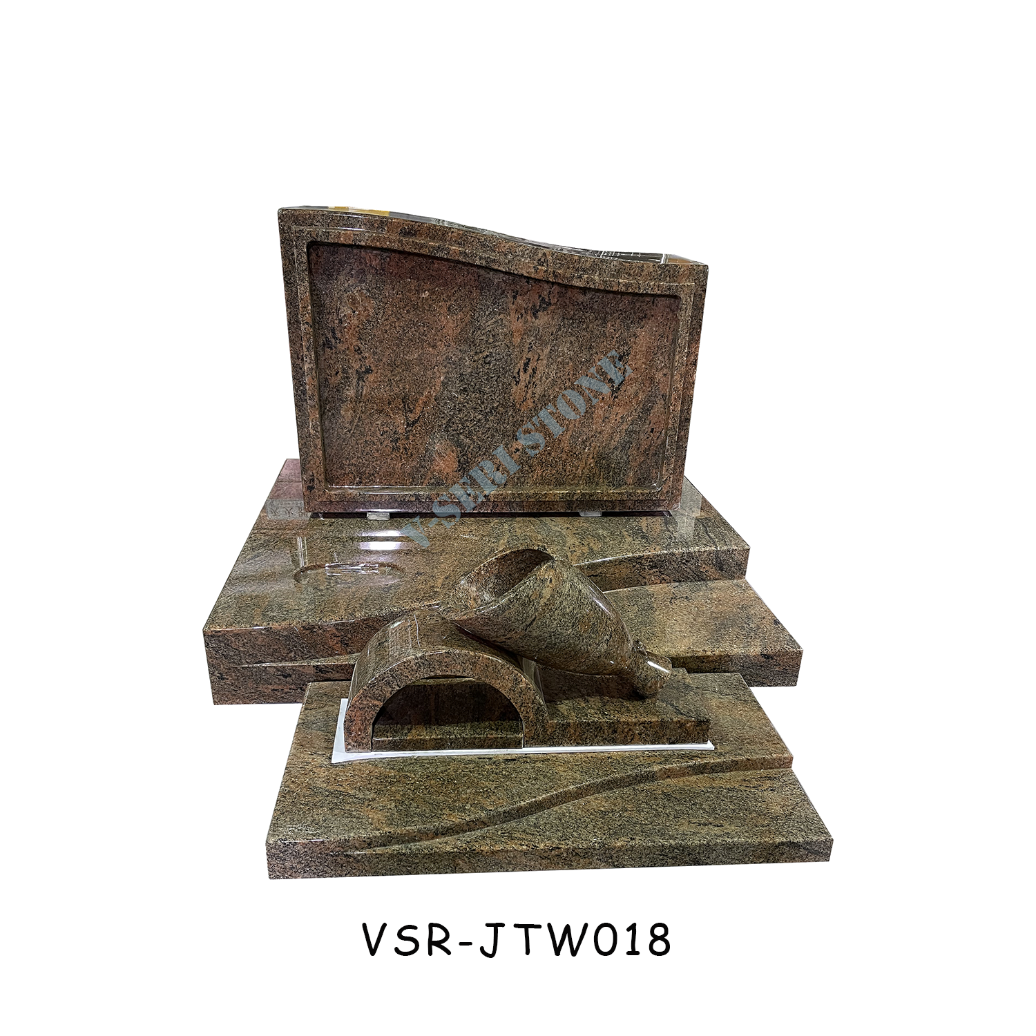 Romatic Single Cremation Headstones with Special Granite Flower Vase for Cemetery