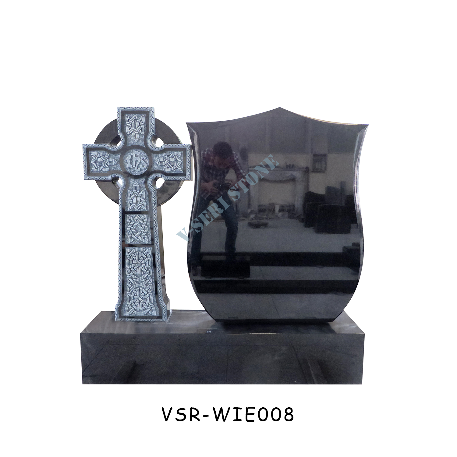 Beautifully Crafted Black Granite Tombstone with Classic Cross Design 